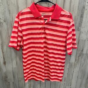 Nike Golf Red Pink Stripe Short Sleeve Polo Mens Size Small Performance